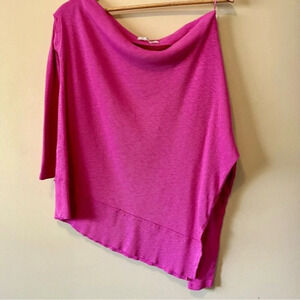 We the Free| Asymmetrical Off Shoulder Bright Pink Long Sleeve Thin Knit Top